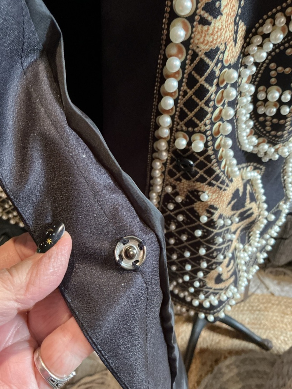 Embellished Black and Gold Pearl Beaded Jacket XXL NWOT - Picture 10 of 14